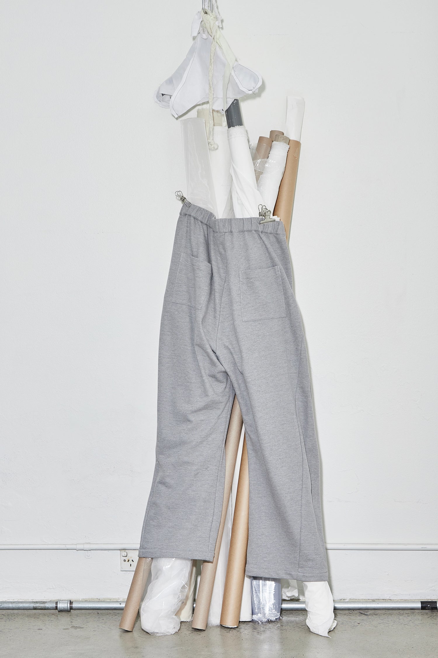 Pleated Wide Leg Pants Grey Marle
