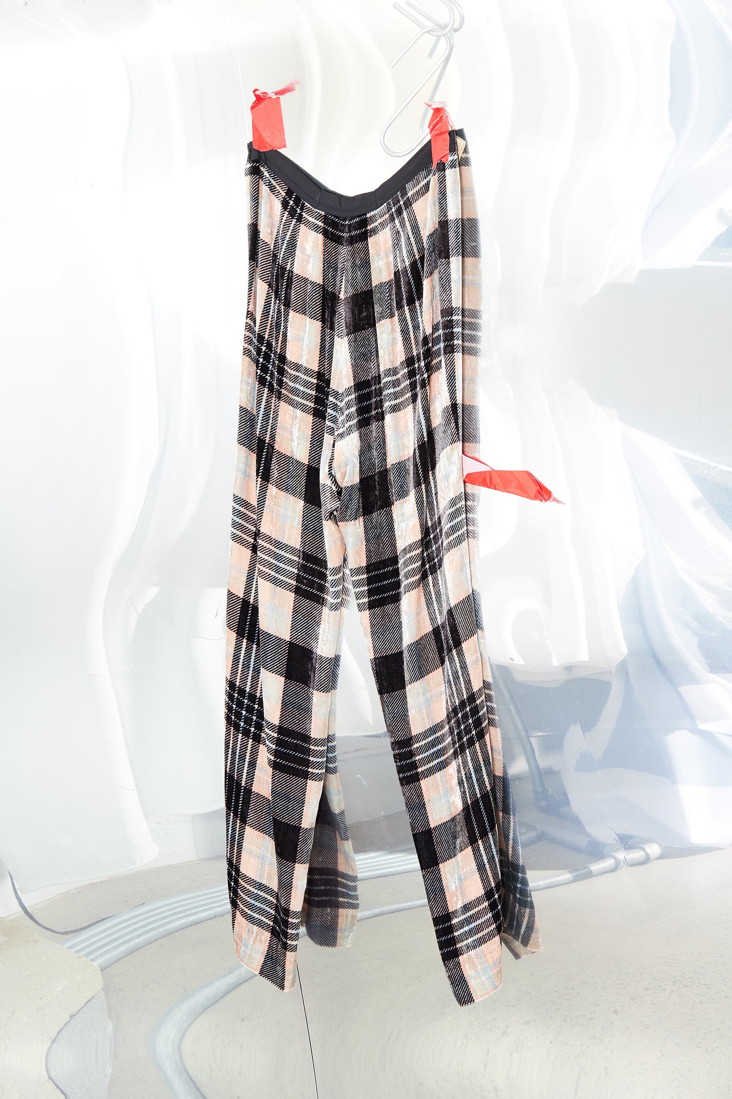 Straight leg velvet tartan pants