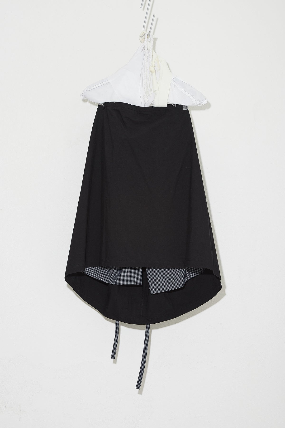 Mid length Bustle Skirt Black with Navy Check