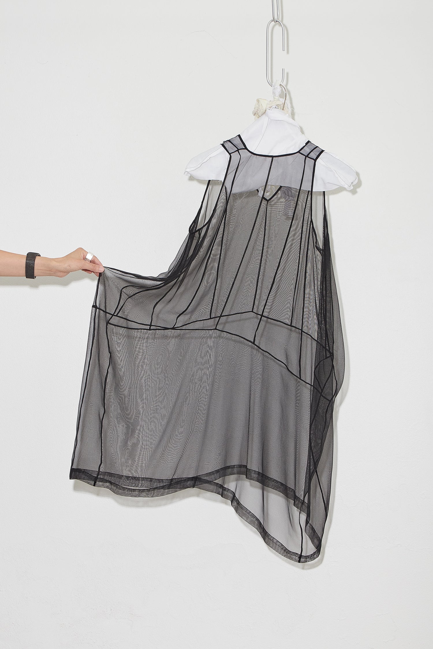 Panelled Silk Mesh Dress Black