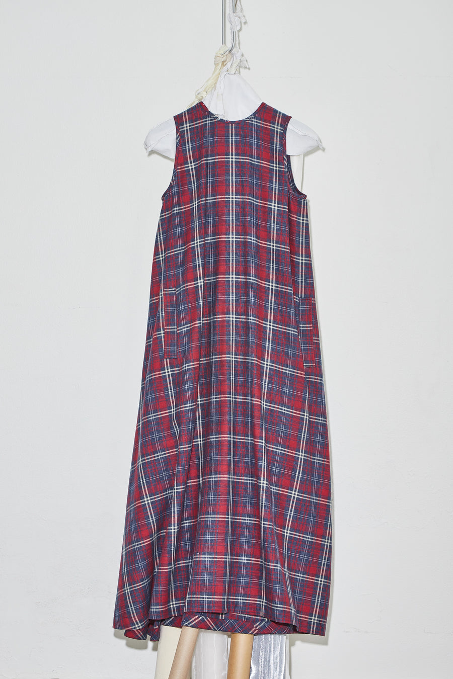 Dress With Sleeve Detail At Back Red/Navy Tartan