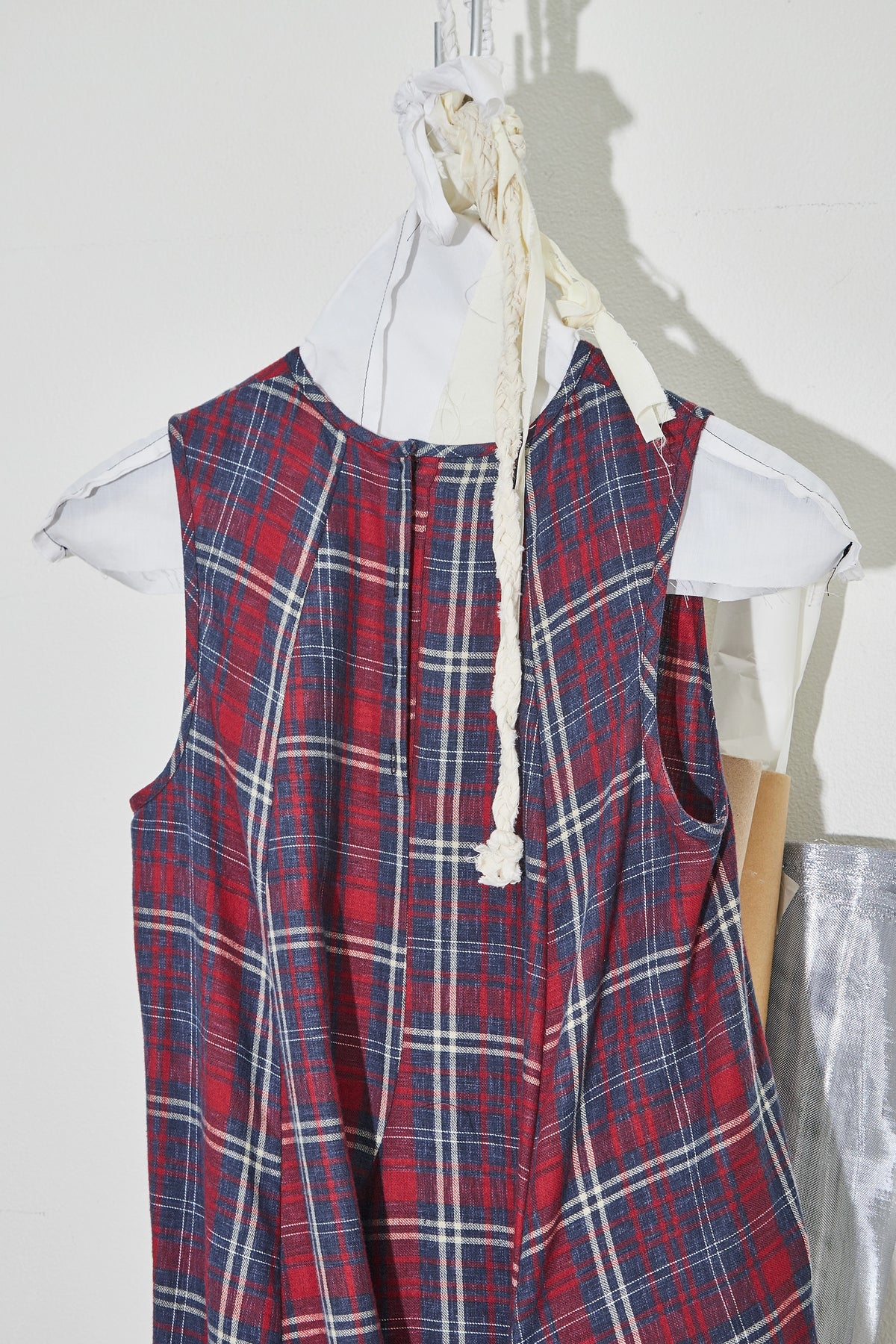 Dress With Sleeve Detail At Back Red/Navy Tartan