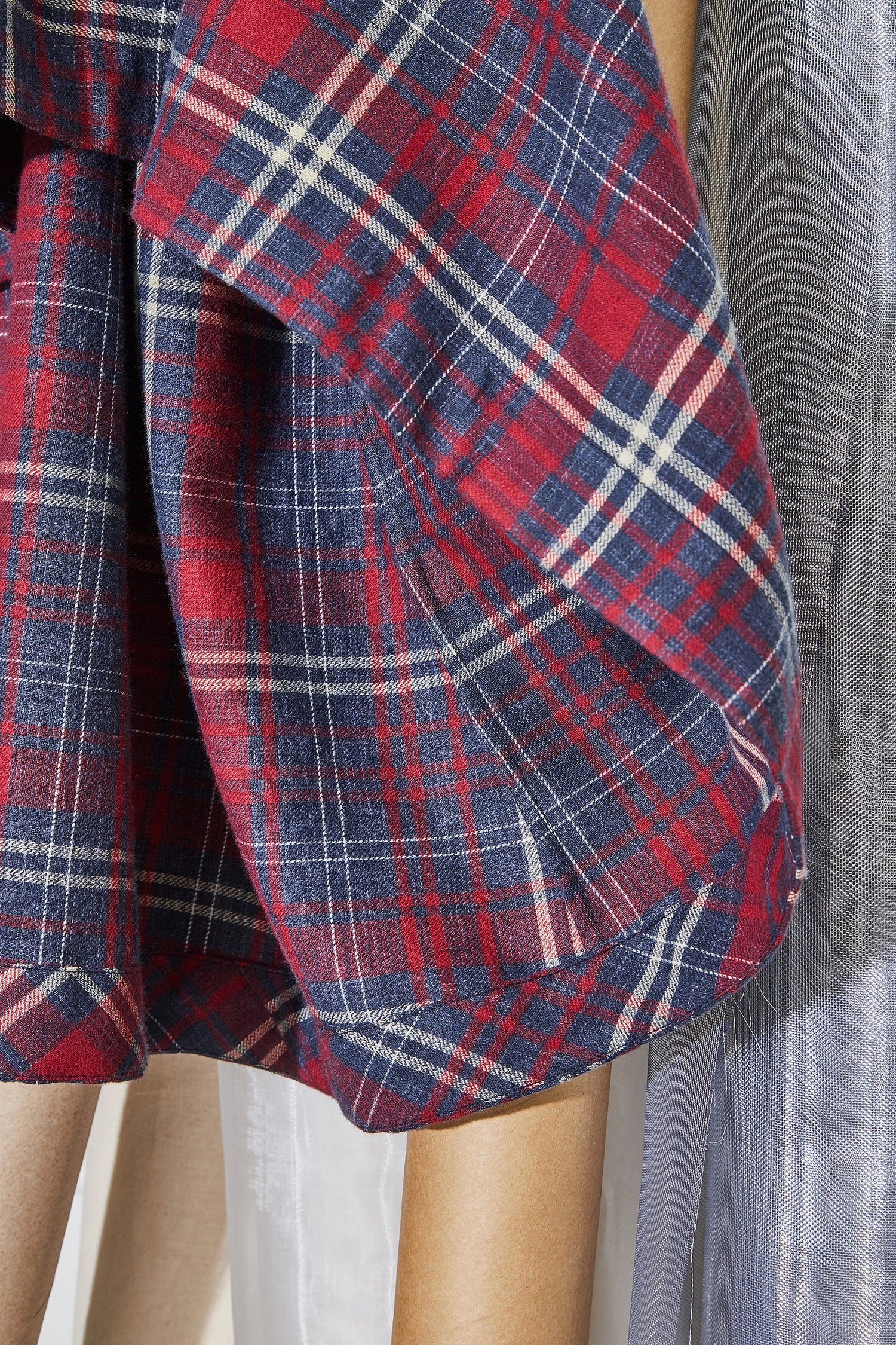 Dress With Sleeve Detail At Back Red/Navy Tartan