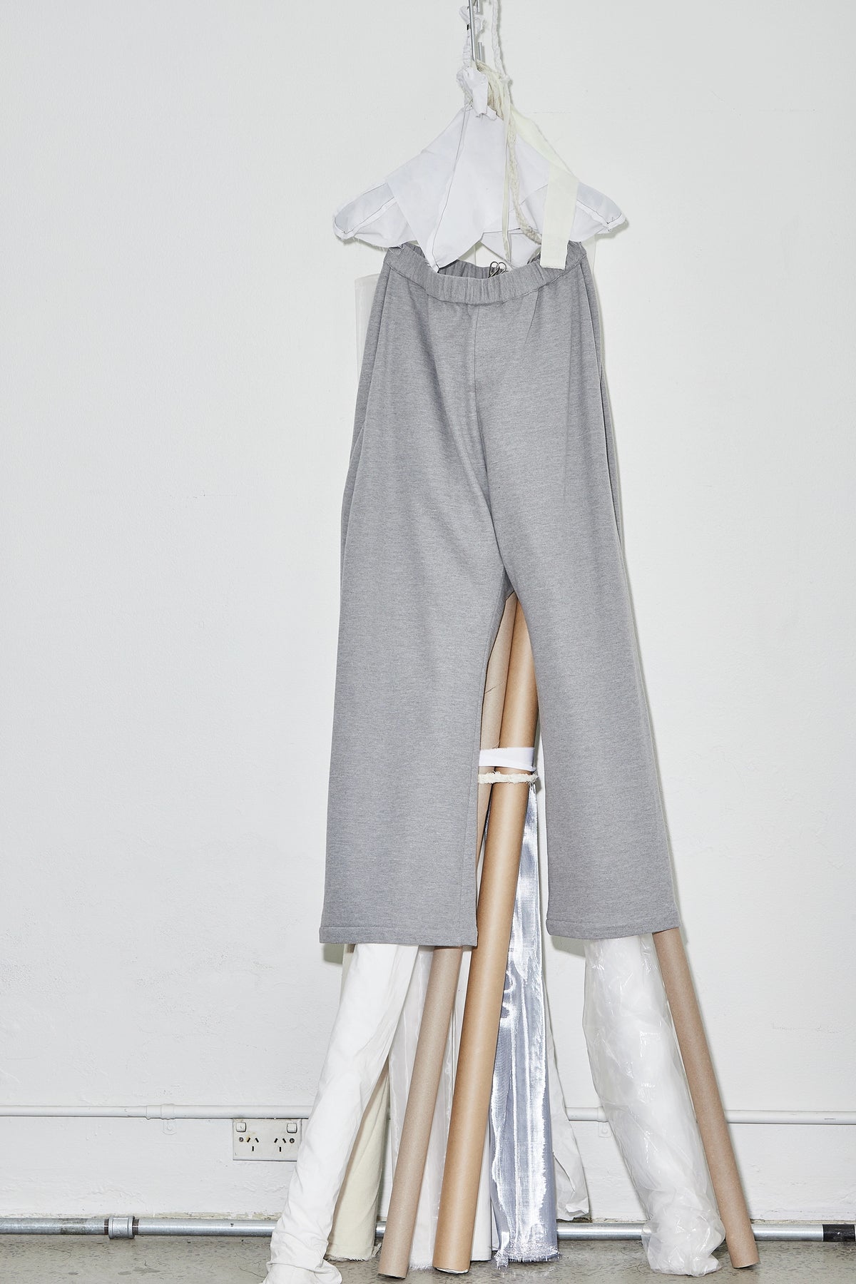 Pleated Wide Leg Pants Grey Marle