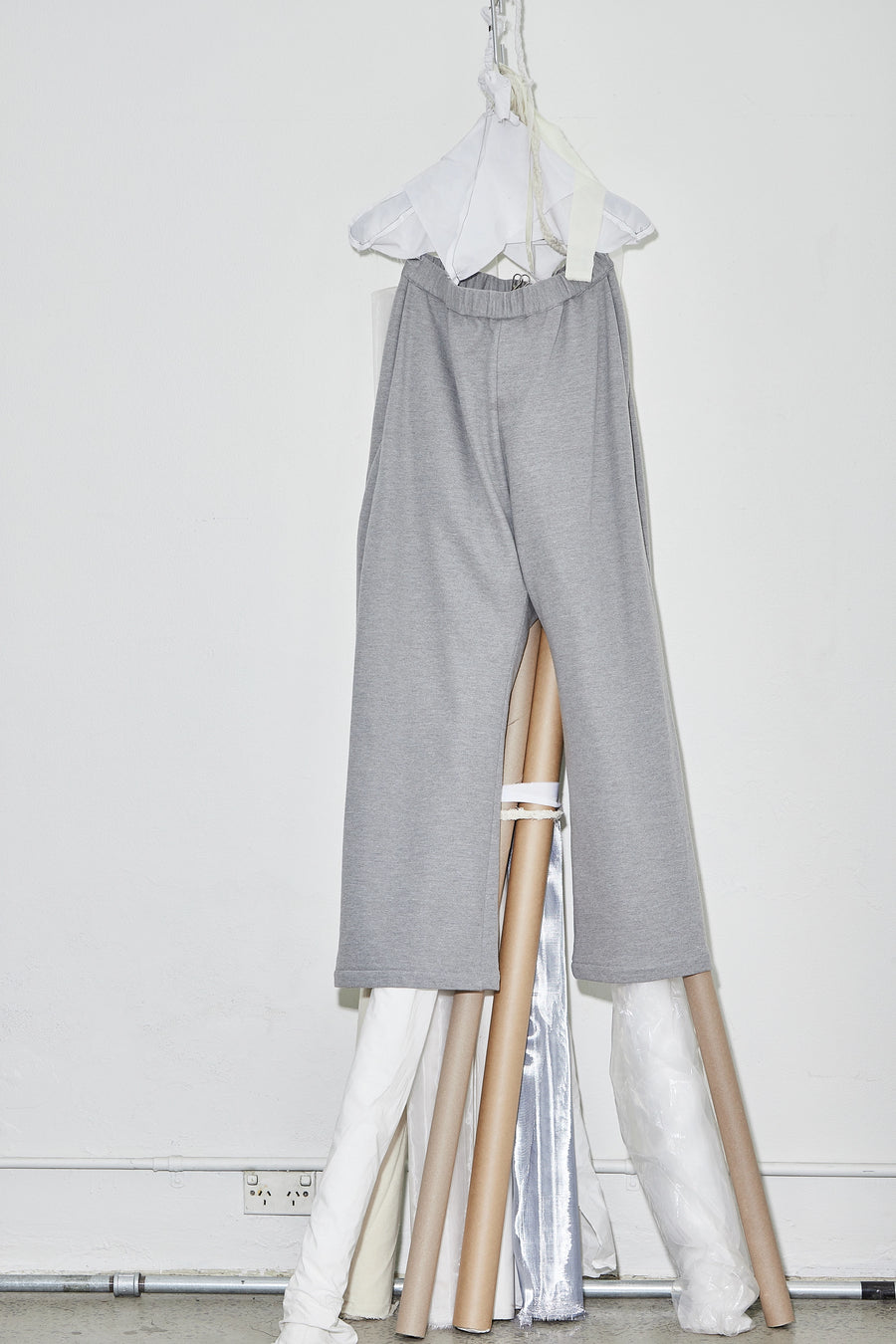 Pleated Wide Leg Pants Grey Marle
