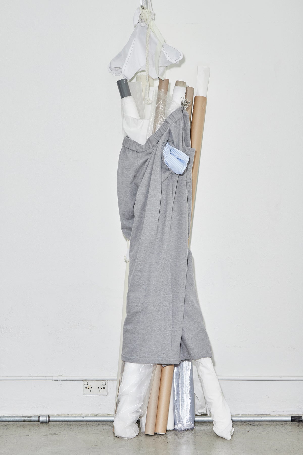 Pleated Wide Leg Pants Grey Marle