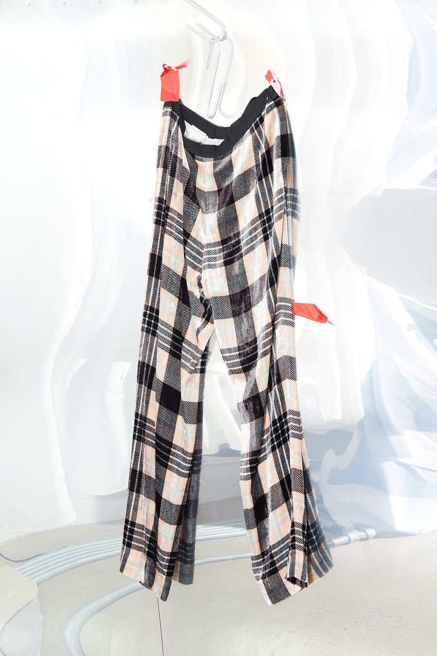 Straight leg velvet tartan pants