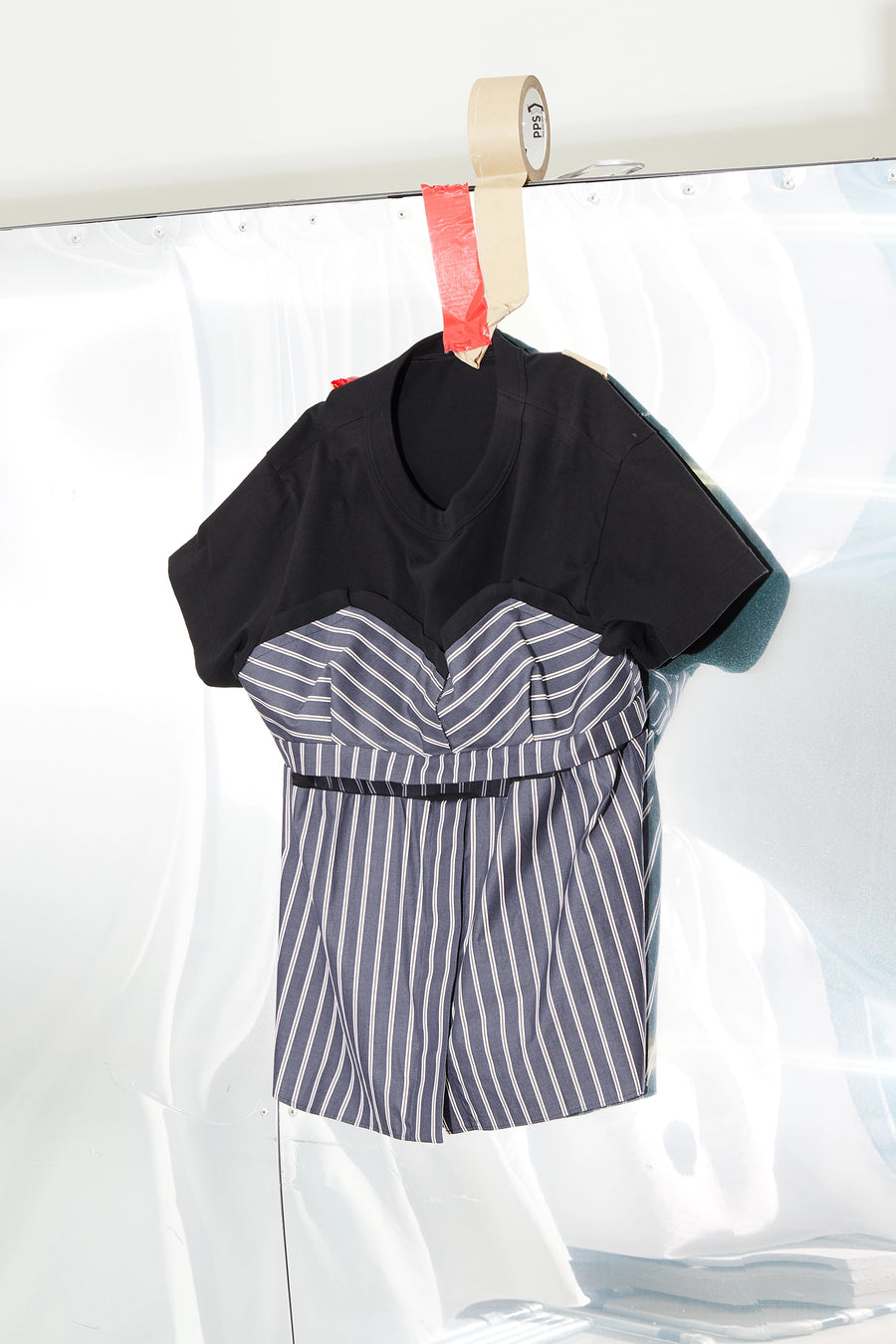 Sheer Stripe Contrast Panel T-shirt