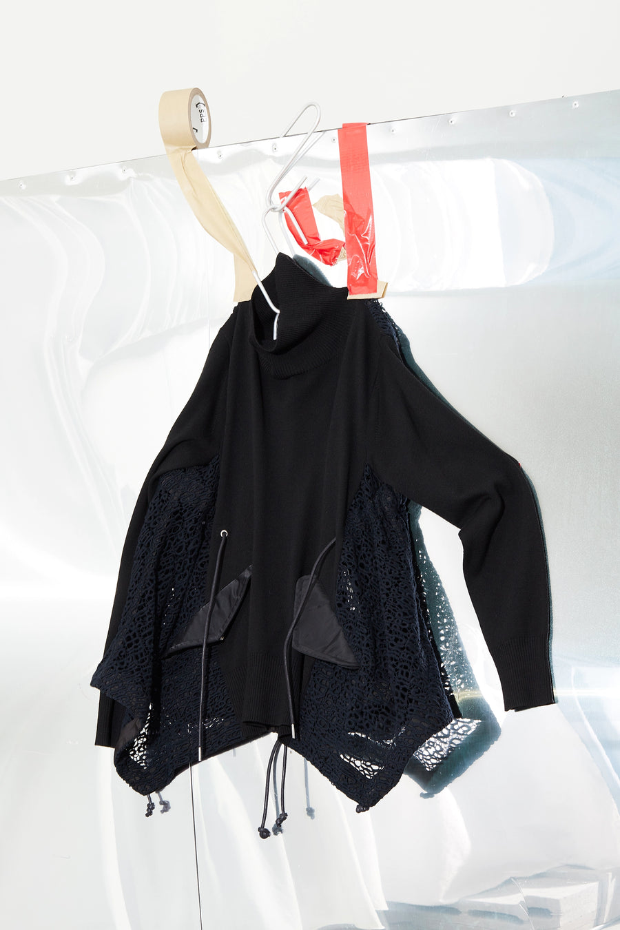 Lace Contrast Panelled Flare Knit Pullover