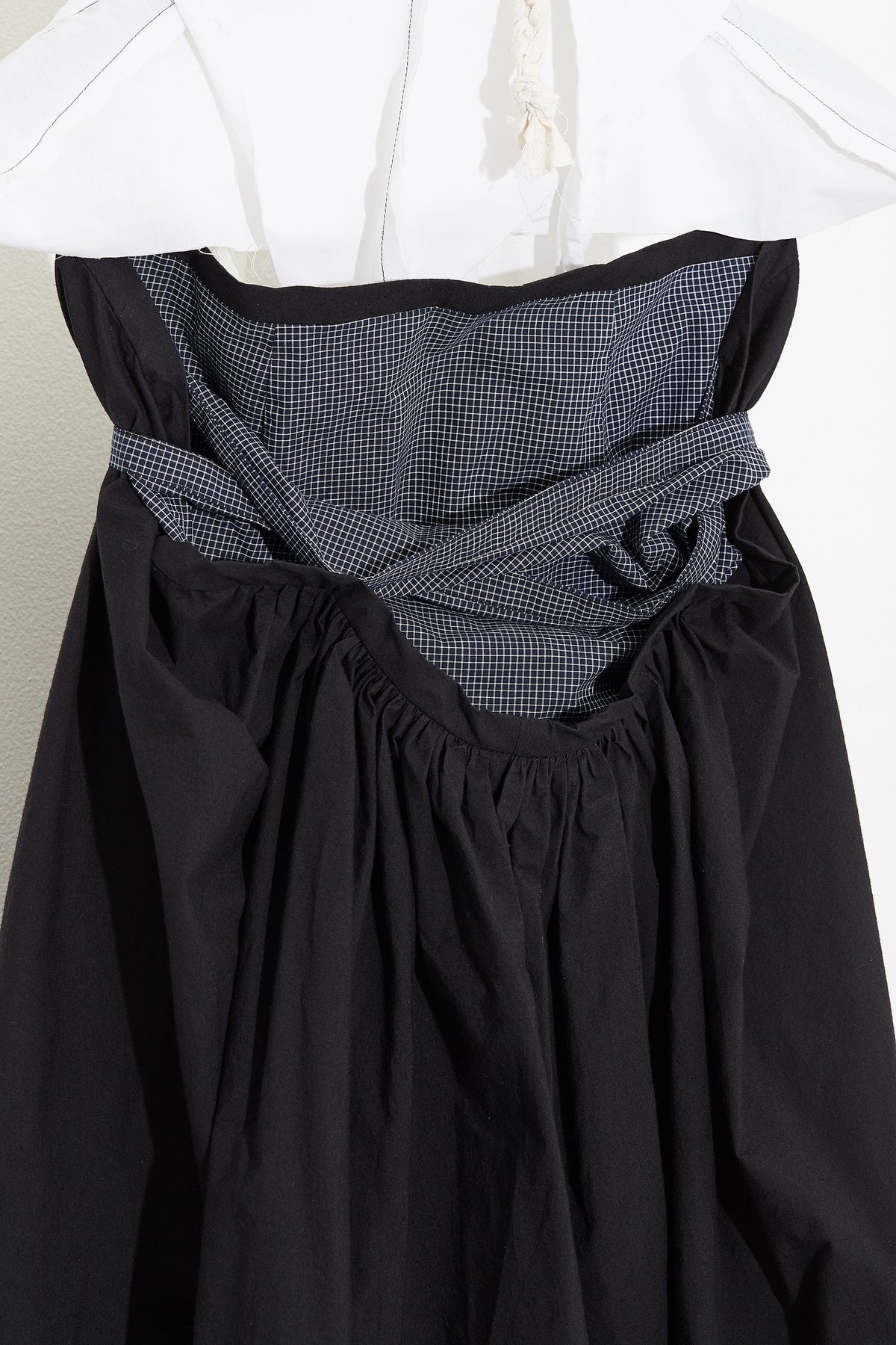 Mid length Bustle Skirt Black with Navy Check