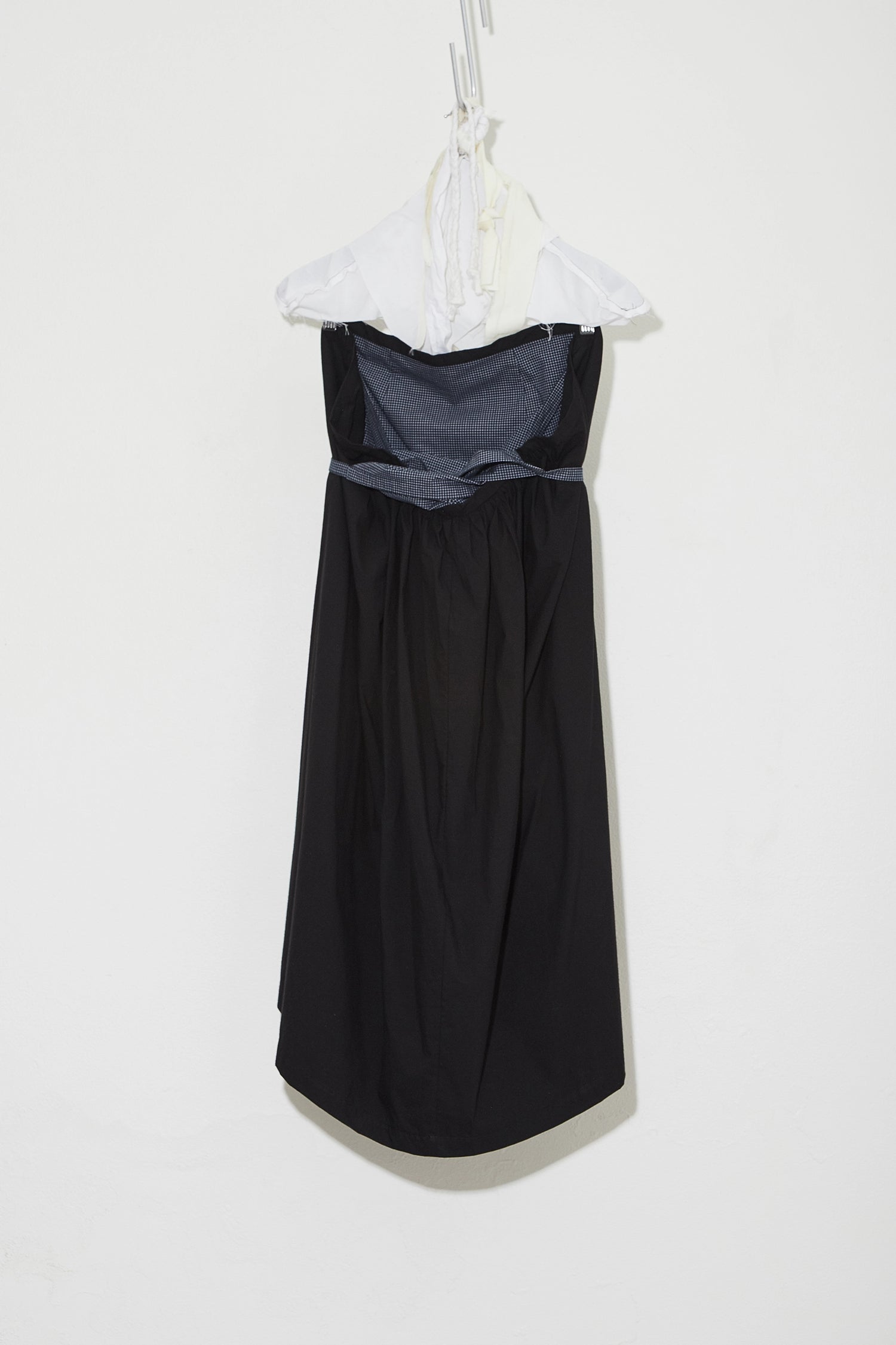 Full length Bustle Skirt Black with Navy Check