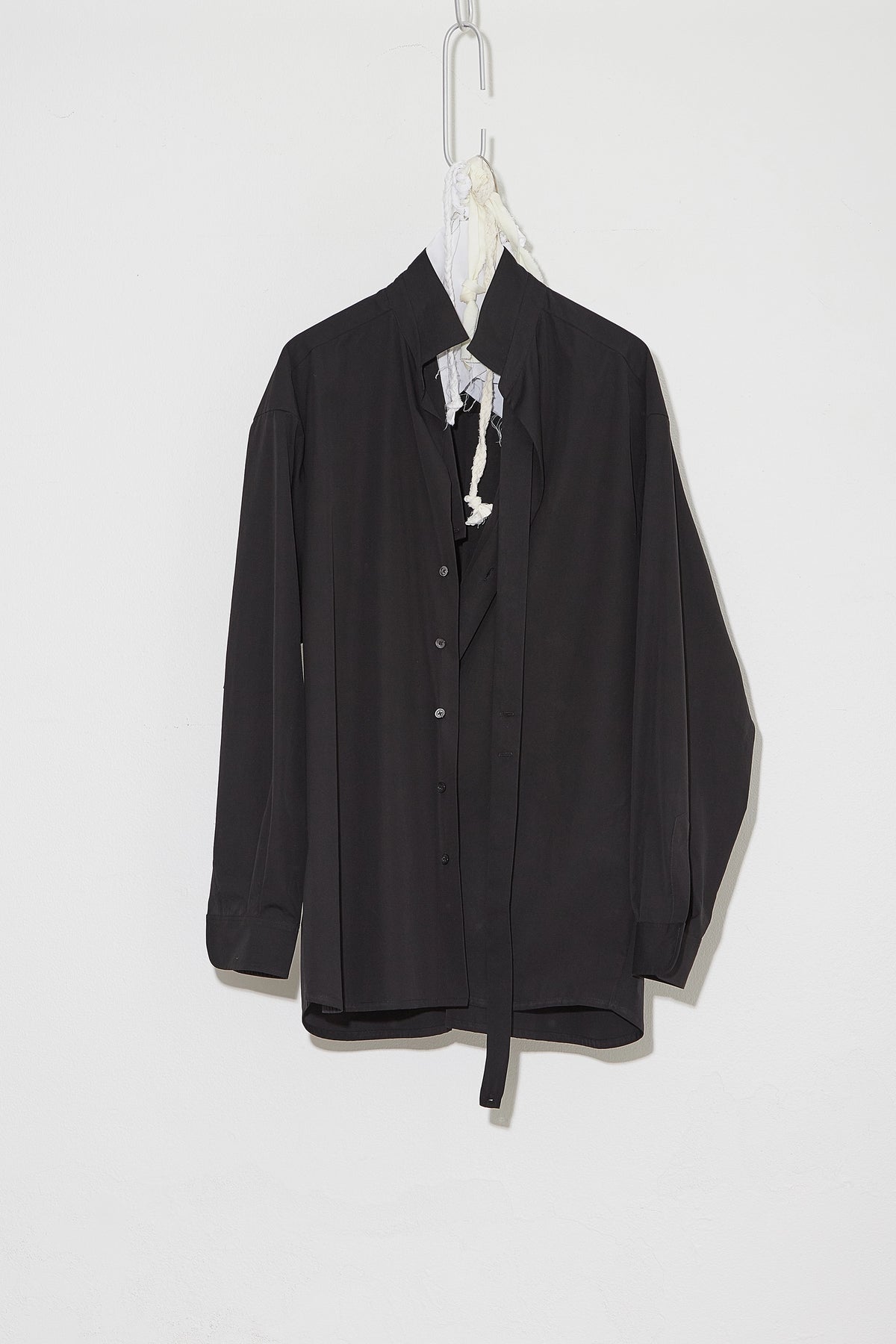 Oversized Collared Shirt with Tie in Black