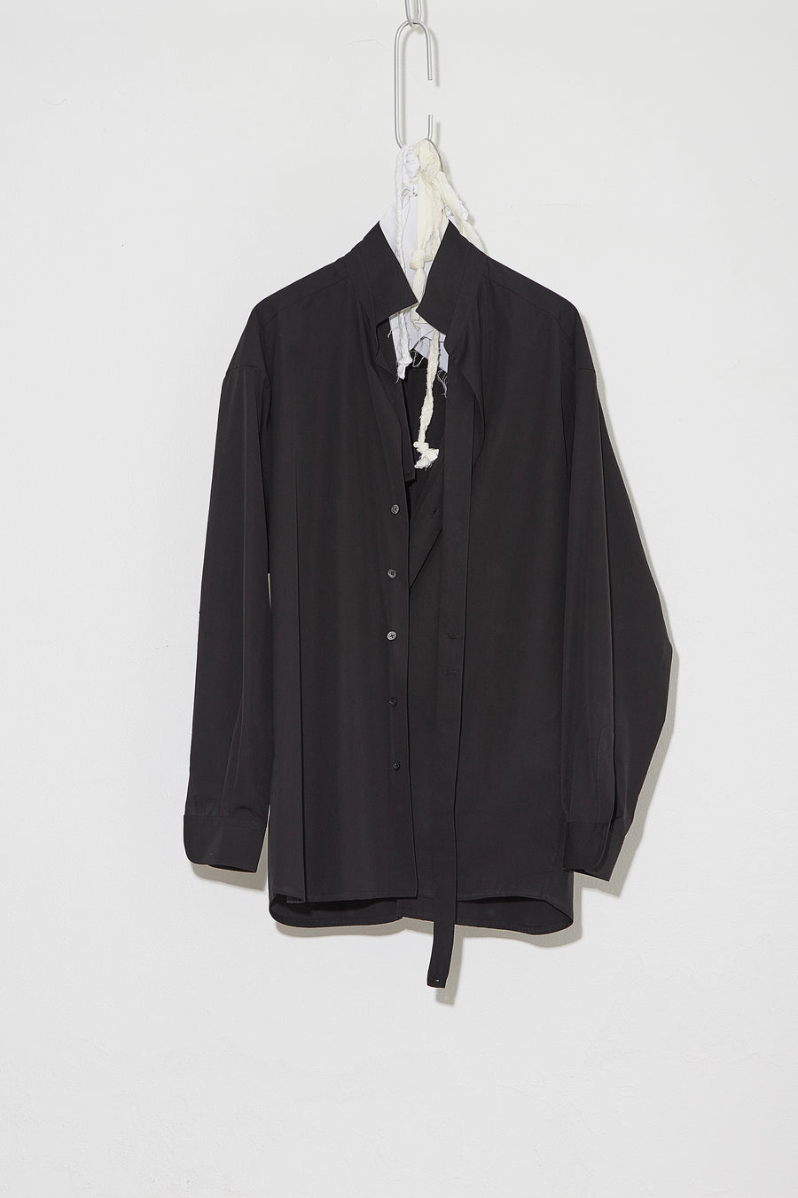 Oversized Collared Shirt with Tie in Black
