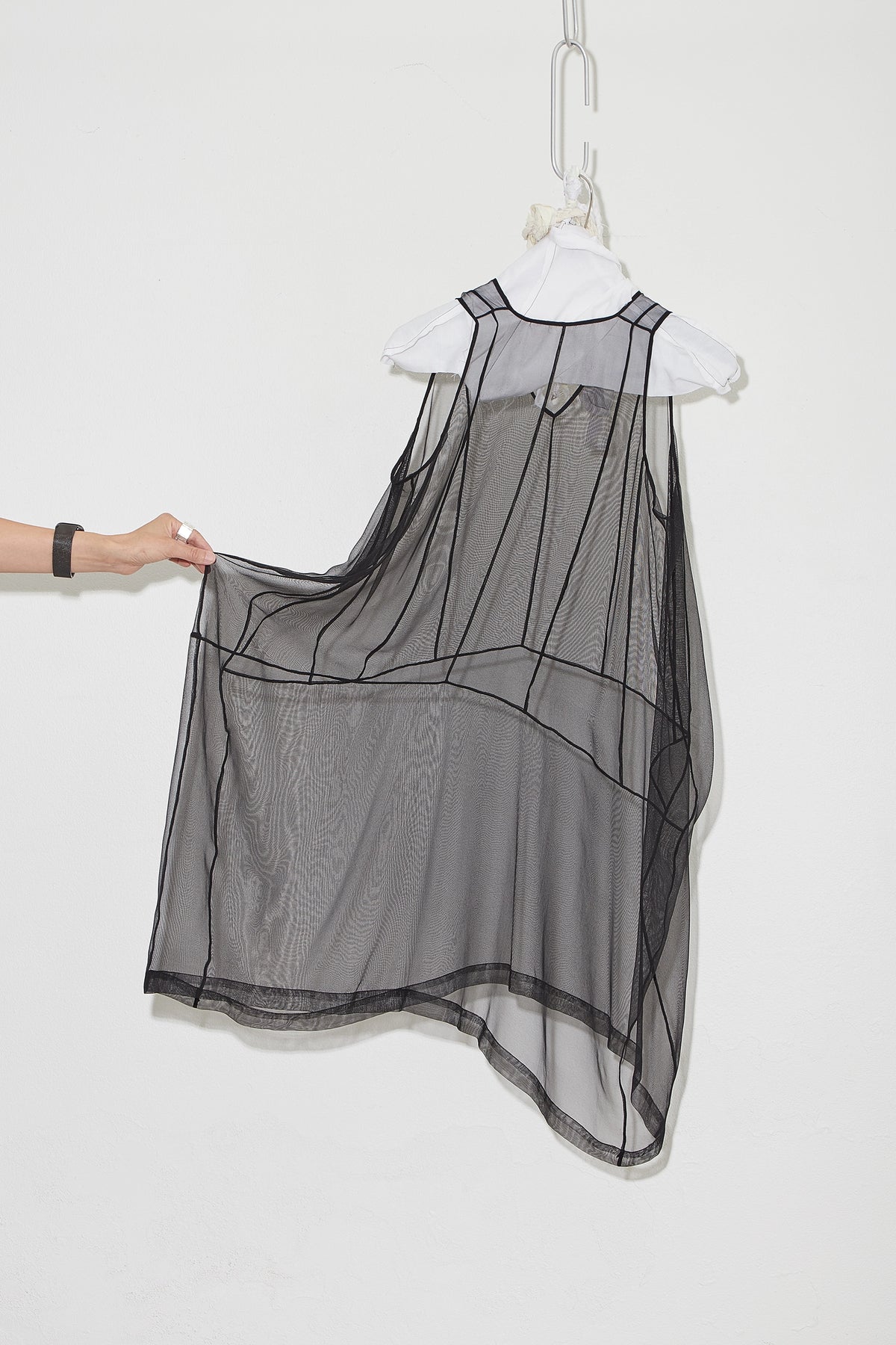 Panelled Silk Mesh Dress Black