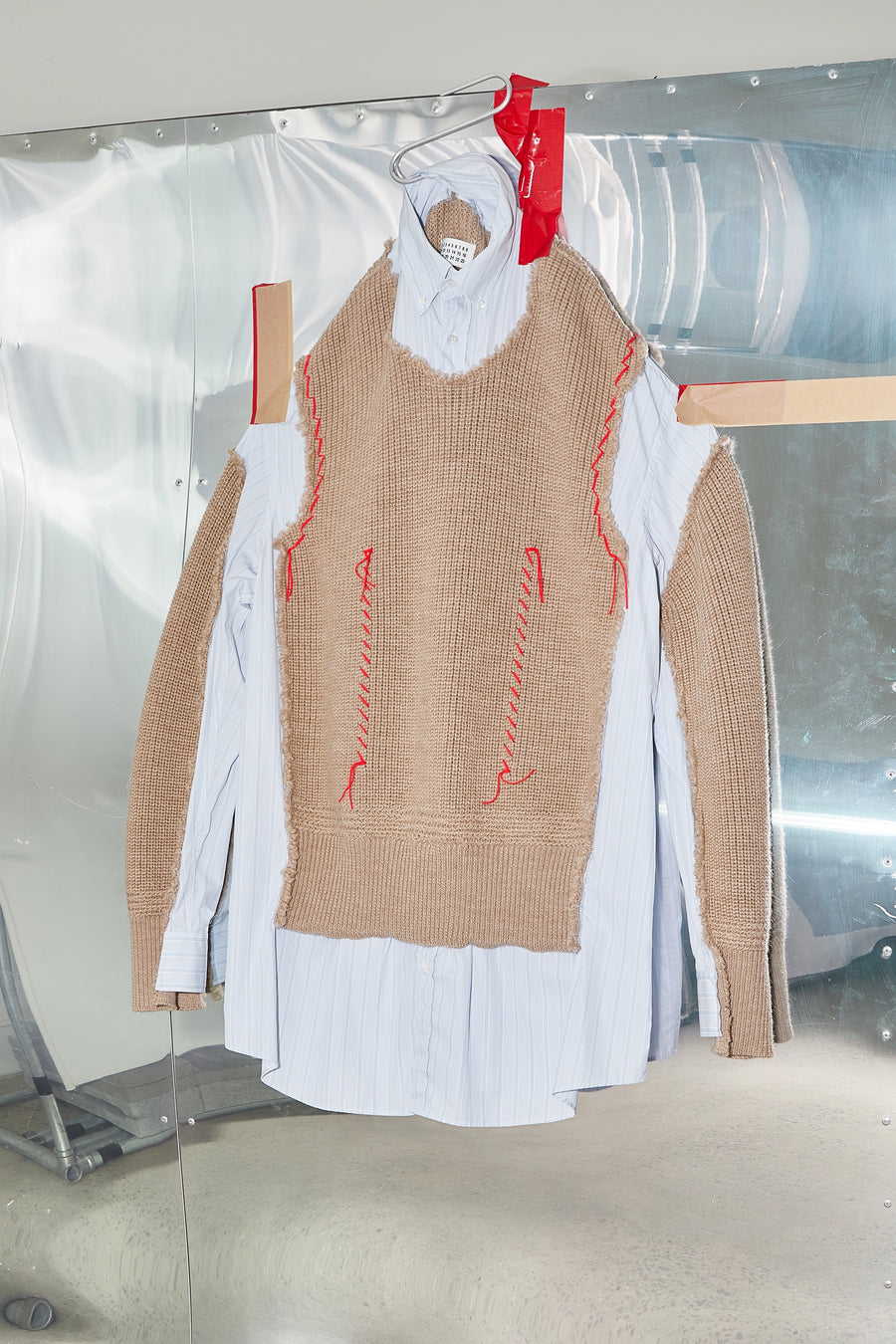 Embedded knit button up shirt