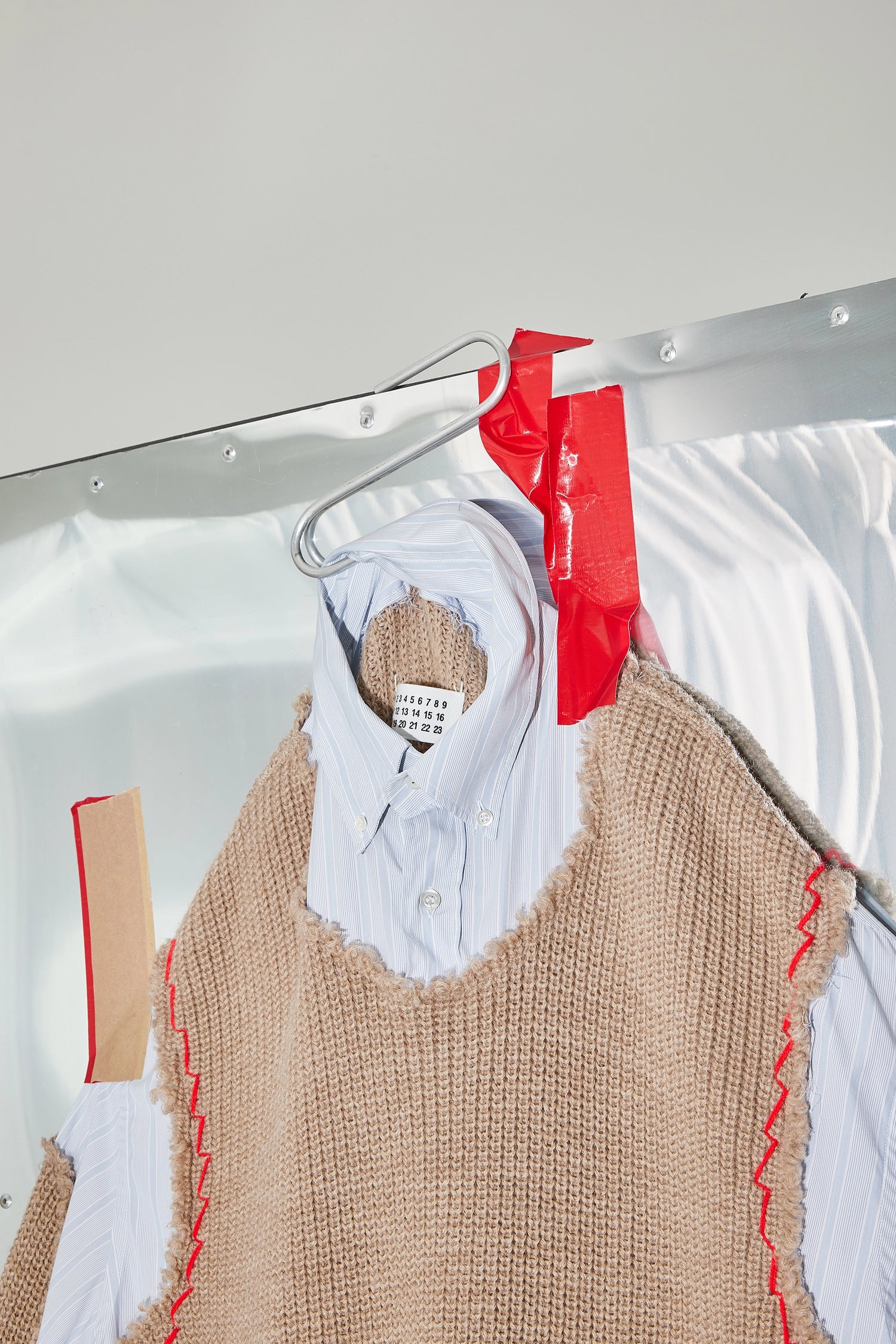 Embedded knit button up shirt
