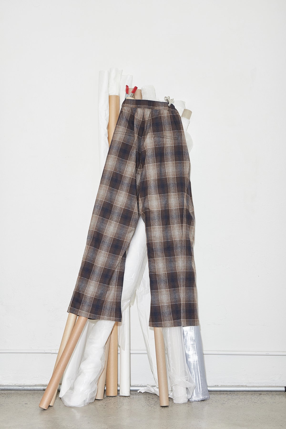 Pleated Wide Leg Pants Plaid